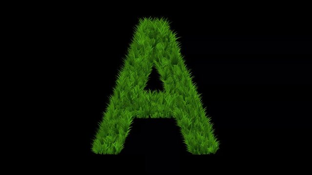 English alphabet A with green grass effect on plain black background