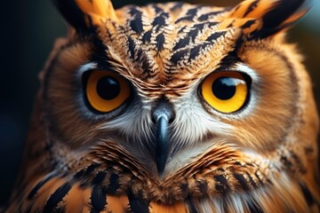 Beautiful portrait of owl with big eyes. Close-up, Realistic owl headshot with a closeup of the face, AI Generated