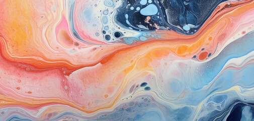 Abstract marbled texture acrylic paint, ink painted waves with vibrant color