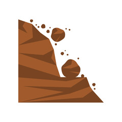Beware of rockfall mountain hill landslide natural disaster warning sign icon flat vector design