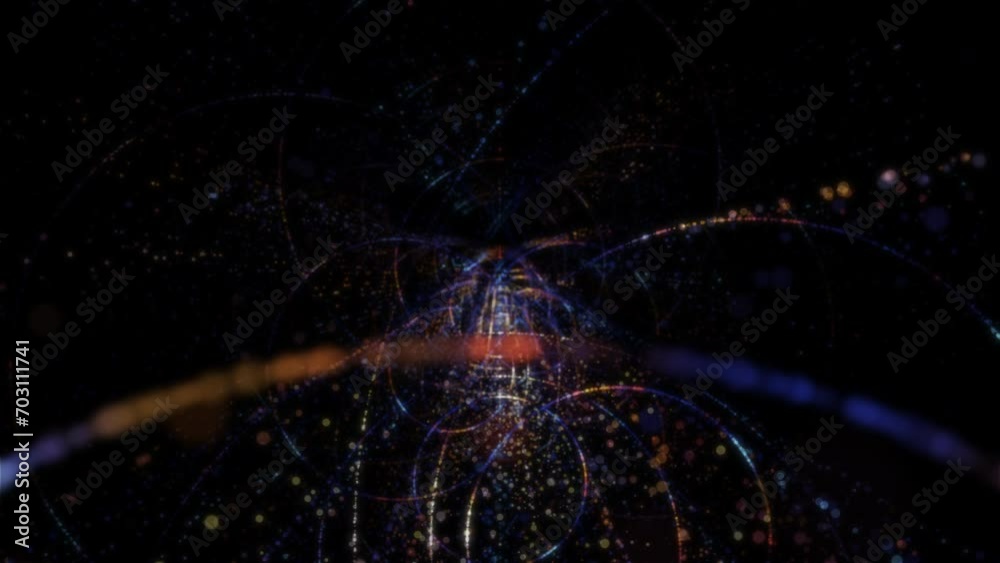 Wall mural abstract digital tunnel into virtual space consisting of a bright stream of particles