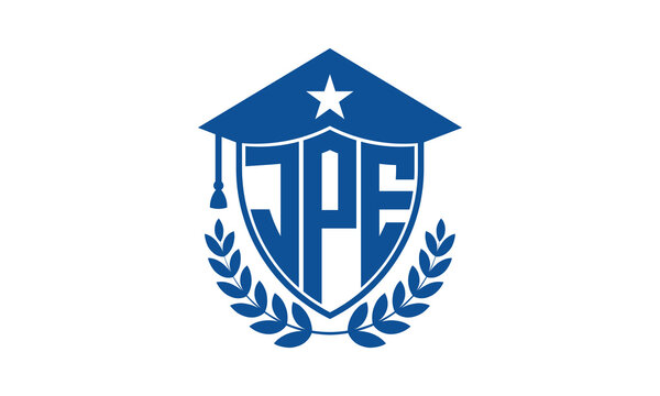 JPE three letter iconic academic logo design vector template. monogram, abstract, school, college, university, graduation cap symbol logo, shield, model, institute, educational, coaching canter, tech