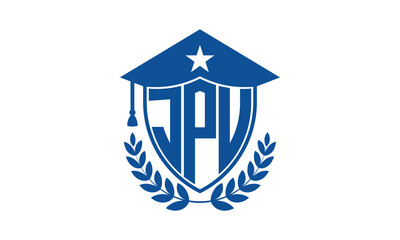 JPU three letter iconic academic logo design vector template. monogram, abstract, school, college, university, graduation cap symbol logo, shield, model, institute, educational, coaching canter, tech