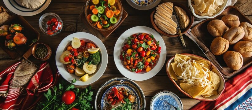 Chilean Independence Day celebration with traditional food and decorations.