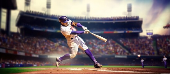 A baseball player is about to hit the ball. He was wearing a generic, unbranded baseball uniform. The game takes place in an outdoor baseball stadium 