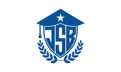 JSB three letter iconic academic logo design vector template. monogram, abstract, school, college, university, graduation cap symbol logo, shield, model, institute, educational, coaching canter, tech