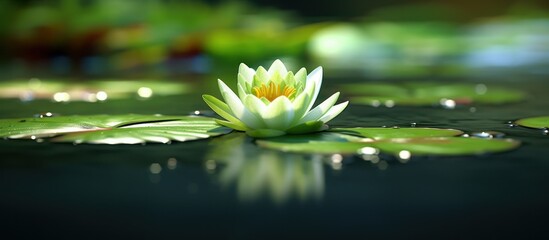 Beautiful water lily idyll on smooth water surface
