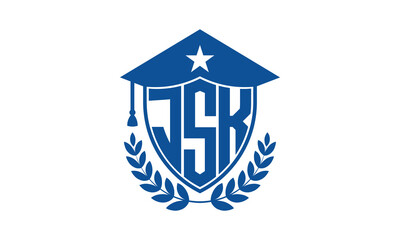 JSK three letter iconic academic logo design vector template. monogram, abstract, school, college, university, graduation cap symbol logo, shield, model, institute, educational, coaching canter, tech