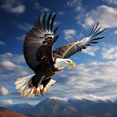A majestic eagle soaring through a clear blue sky.
