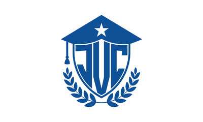JVC three letter iconic academic logo design vector template. monogram, abstract, school, college, university, graduation cap symbol logo, shield, model, institute, educational, coaching canter, tech