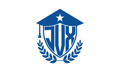 JVX three letter iconic academic logo design vector template. monogram, abstract, school, college, university, graduation cap symbol logo, shield, model, institute, educational, coaching canter, tech