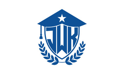 JWK three letter iconic academic logo design vector template. monogram, abstract, school, college, university, graduation cap symbol logo, shield, model, institute, educational, coaching canter, tech