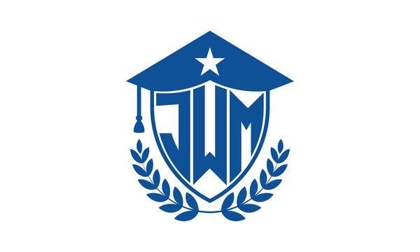JWM three letter iconic academic logo design vector template. monogram, abstract, school, college, university, graduation cap symbol logo, shield, model, institute, educational, coaching canter, tech