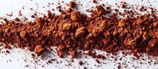 Cocoa powder, isolated, top view, white background.