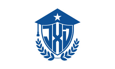 JXD three letter iconic academic logo design vector template. monogram, abstract, school, college, university, graduation cap symbol logo, shield, model, institute, educational, coaching canter, tech