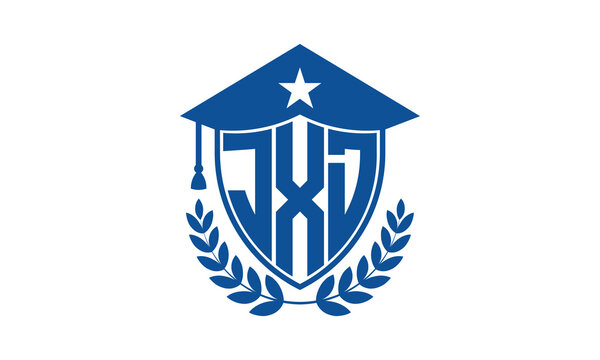 JXD three letter iconic academic logo design vector template. monogram, abstract, school, college, university, graduation cap symbol logo, shield, model, institute, educational, coaching canter, tech