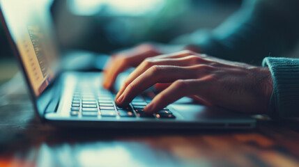 Close-up hands male using laptop in the studio