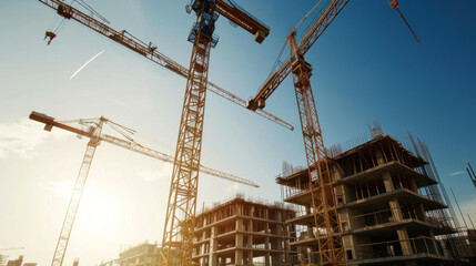 Construction tower cranes on a building site
