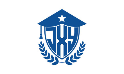 JXY three letter iconic academic logo design vector template. monogram, abstract, school, college, university, graduation cap symbol logo, shield, model, institute, educational, coaching canter, tech