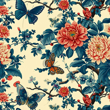 Fabric seamless pattern with flowers
