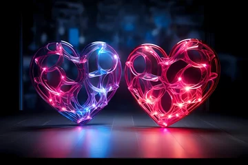 Poster 2 neon hearts for background symbol of love © Wipada