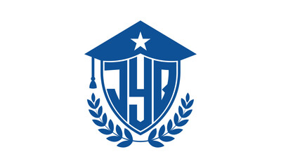 JYQ three letter iconic academic logo design vector template. monogram, abstract, school, college, university, graduation cap symbol logo, shield, model, institute, educational, coaching canter, tech