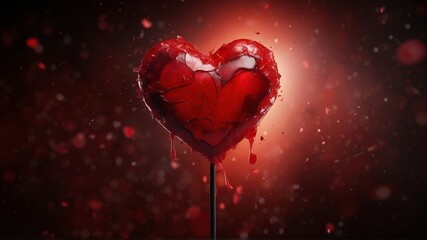 Broken red lolipop heart for Valentines say concept. The idea of unrequited love or divorce