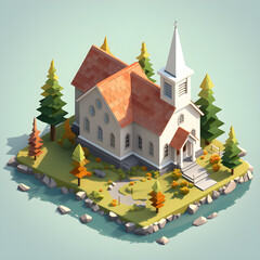 isometric a little church cartoon style american sd, 
Created using generative AI tools