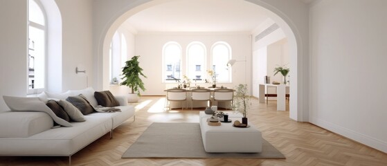 Clean White Living Room with architectural details