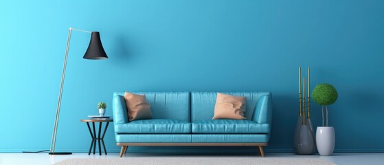 Decoration blue wall and classic background living room.