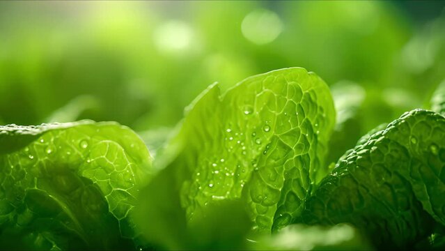 A macro closeup of a green leafy vegetable, displaying its intricate s and texture.