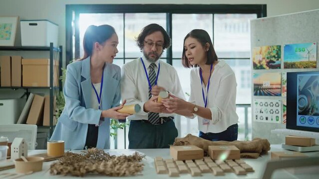 ESG environmental social governance ideas shring business discuss eco-friendly company meeting with business people implementing environmental protection for clean and sustainable future ecology