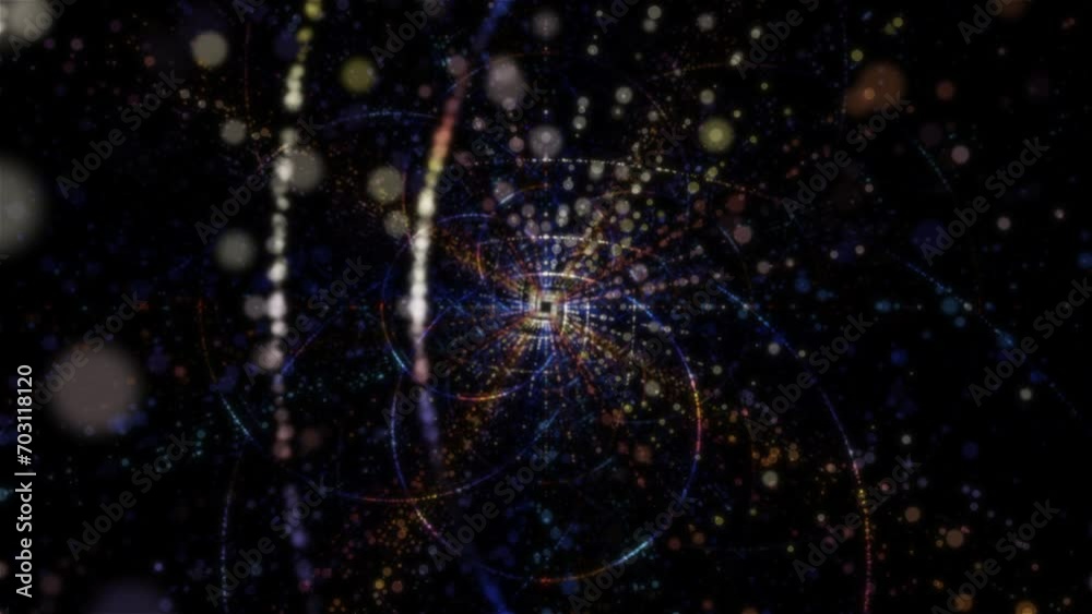 Wall mural abstract digital tunnel into virtual space consisting of a bright stream of particles