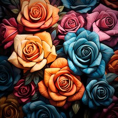 rose drawing bight colorful background