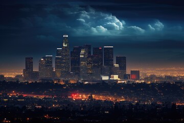 Fototapeta na wymiar Night view of Los Angeles skyline, California, United States of America, Los Angeles at night, AI Generated