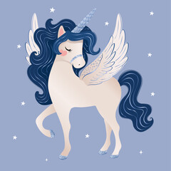 Cute unicorn vector illustration, hand drawn unicorn characters for kids artworks, prints, wallpapers, birthday cards.