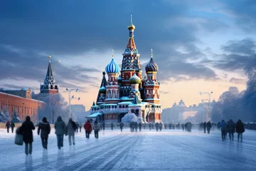 Selbstklebende Fototapete Moskau St. Basil's Cathedral on the Red Square in Moscow, Russia, Moscow, Russia, Red Square, view of St, Basil's Cathedral in winter, AI Generated