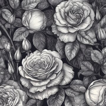 black and white roses background 