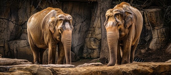 A pair of zoo elephants. - obrazy, fototapety, plakaty