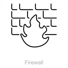 Firewall and flame icon concept