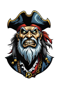 Pirate head with a beard and a pirate hat
