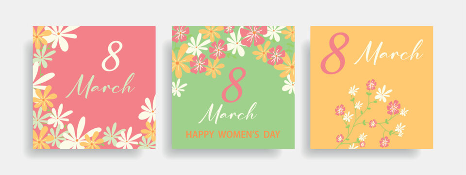 A set of cute cards for March 8th with daisies.