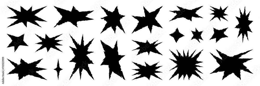 Wall mural set of jagged irregular stars shape. cut out of paper for collages. grunge elements for design. vect