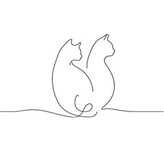 outline of two cats in one line
