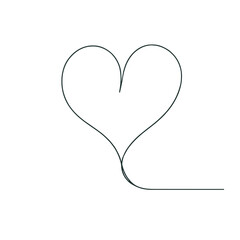 outline of the heart in one line, transparent background