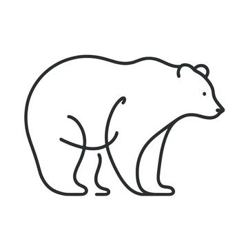 Continuous outline of a bear in one line, simple vector sketch