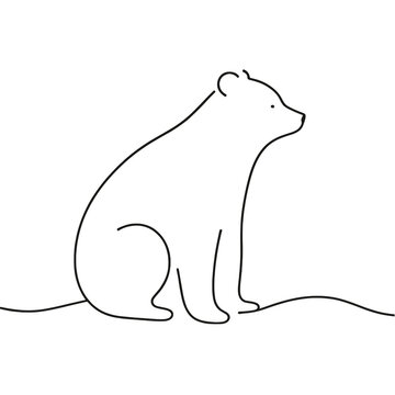 Continuous outline of a bear in one line, simple vector sketch