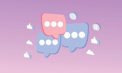 3D Message notification icon. Cloud new message realistic 3d design. Dialog, Chat Speech Bubble. Clicks the arrow cursor on dialogue. 3d goal for technology,online social media usage illustration.