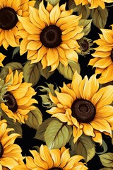 Sunflowers Floral Pattern Retro Flowers Wallpaper Vintage Nature Painting Garden Plants Textile Cottagecore Fashion Design