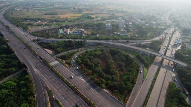 hyderabad nehru outer ring road aerial view daytime 4k drone shot daytime